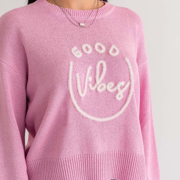 LELIS Collection GOOD VIBES Tinsel CrewNeck Knit Top - Picture 3 of 5